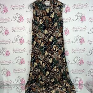 Jessica dress long maxi leafs Tropical Floral Dress Green and Brown vintage